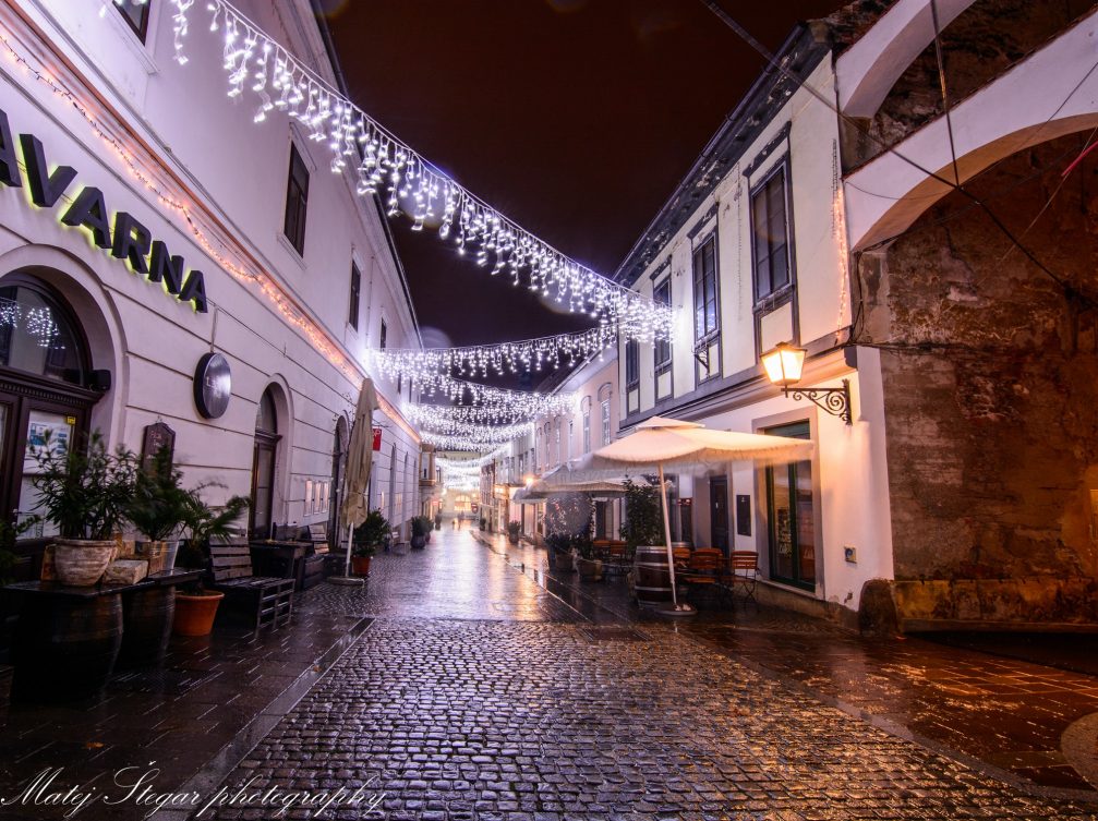 Street view in Ptuj in the Christmas season at night