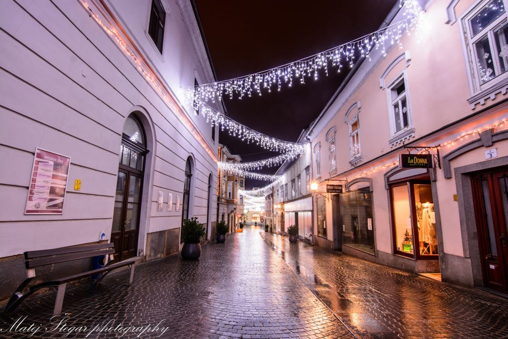 Ptuj streets in the Christmas season at night