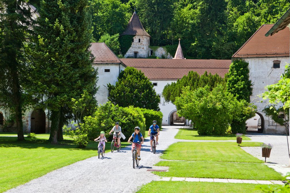 Visitors in the park outside Technical Museum Of Slovenia Housed In Bistra