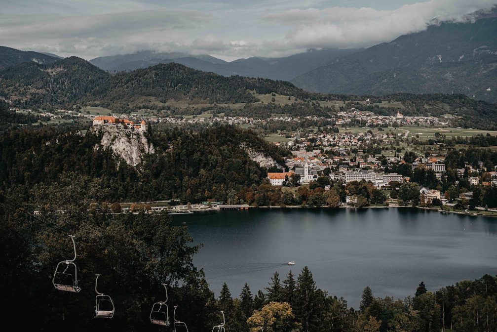 View of Bled Castle above Lake Bled from Straza Hill