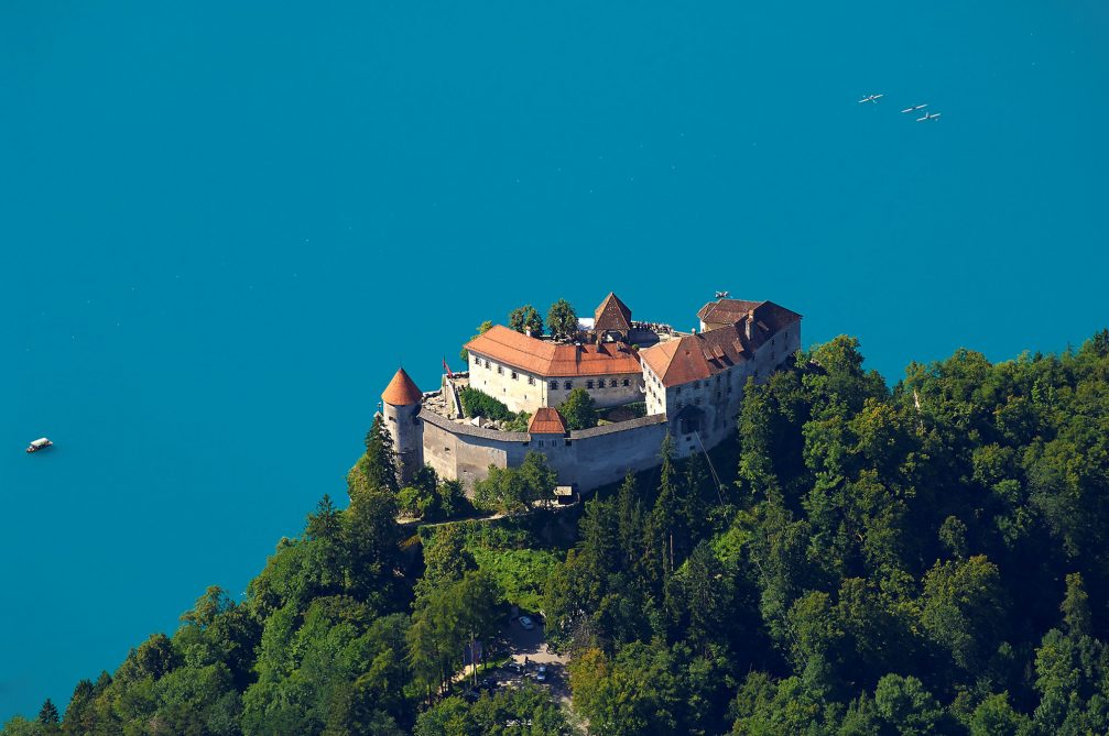 Aerial view of Bled Castle in Slovenia