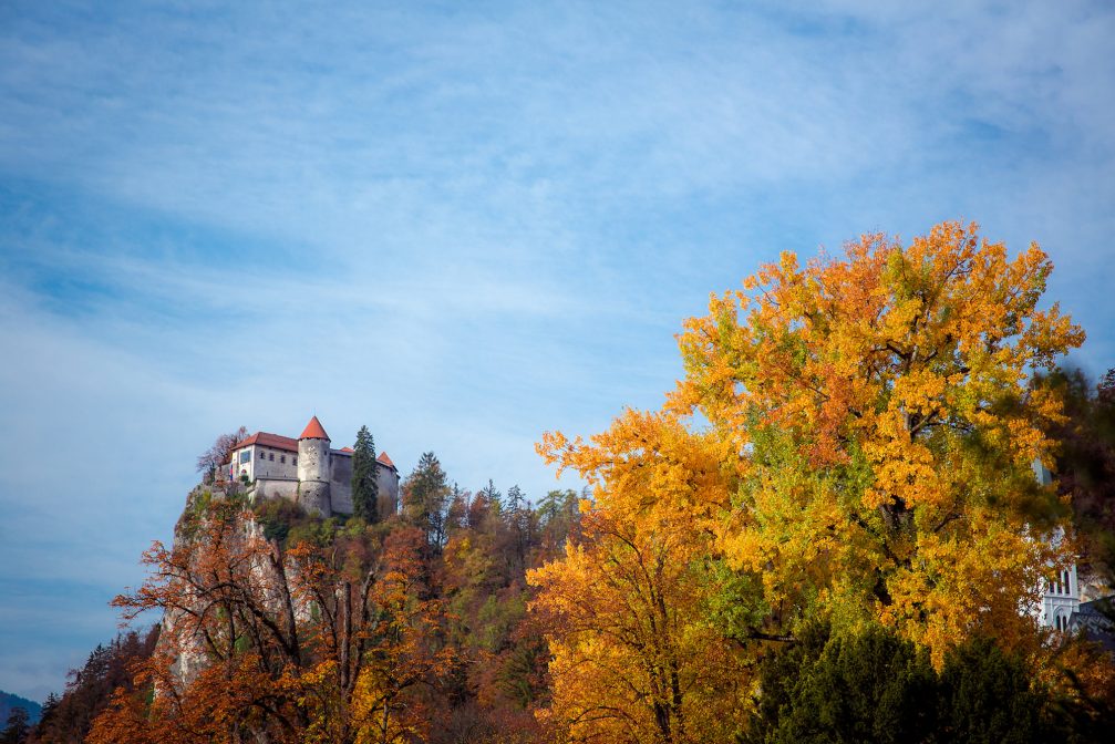 View of Bled Castle in autumn colours