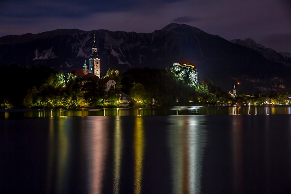 Bled Island at night in the summer