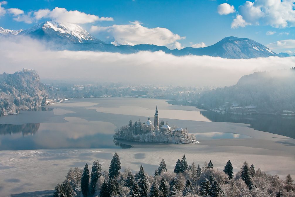 Frozen Lake Bled in the winter