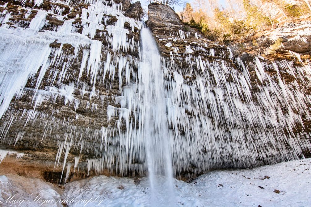 Frozen Waterfall Pericnik in Triglav National Park in winter