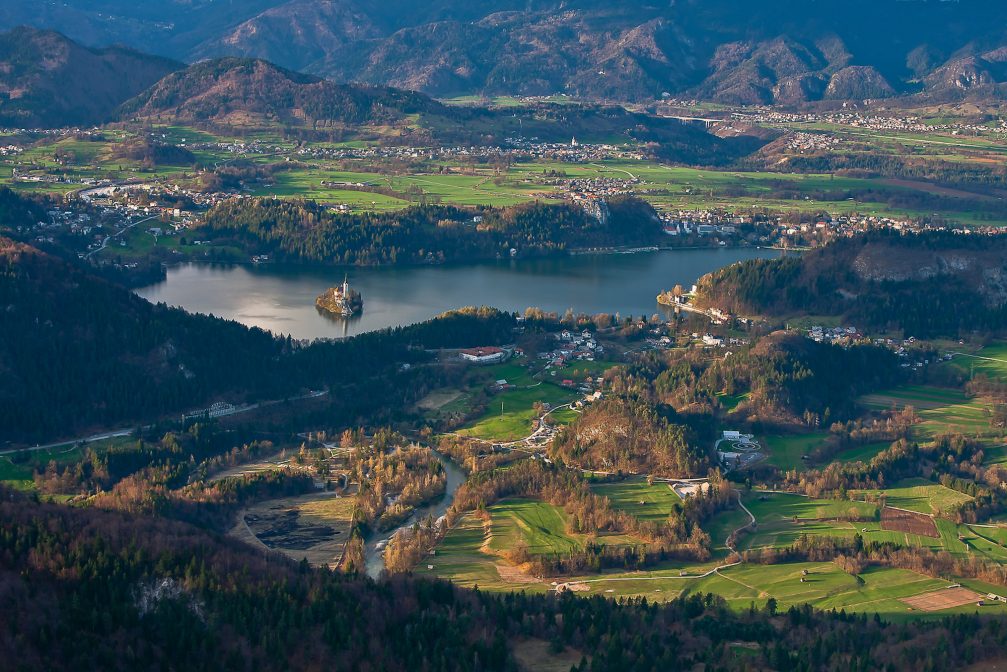 View of the Lake Bled area in Slovenia from above