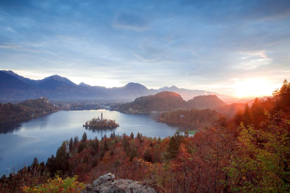 View of Lake Bled in Slovenia in the autumn season