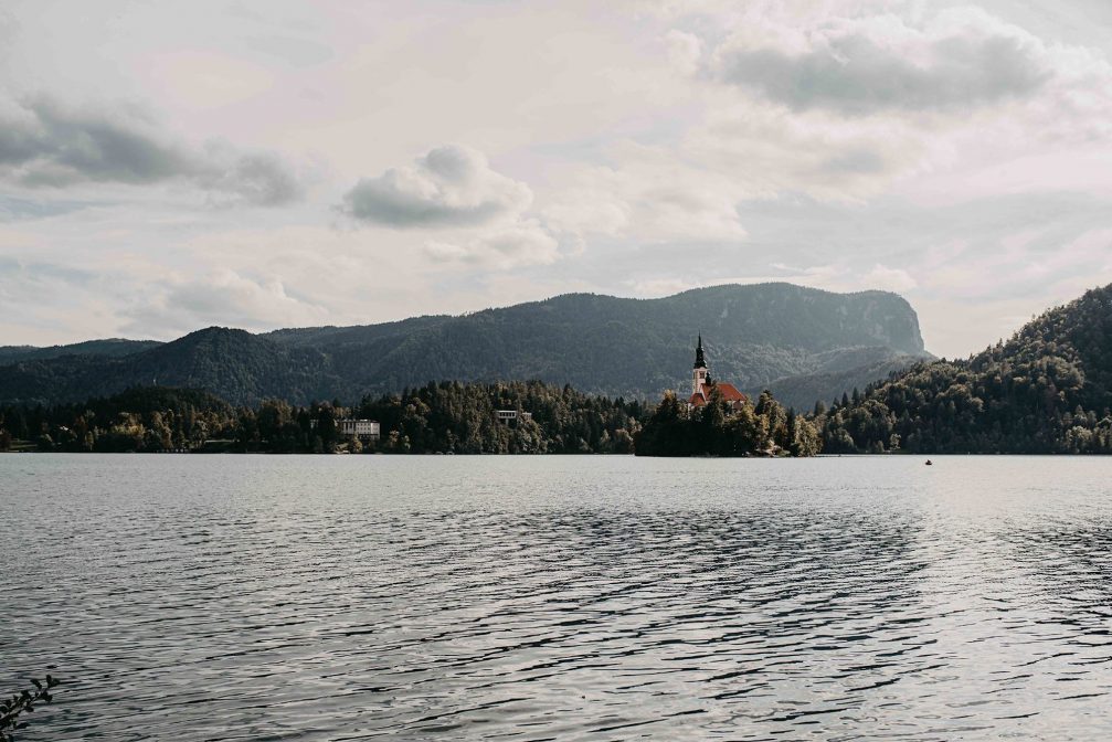 Lake Bled in Slovenia with clouds in the sky