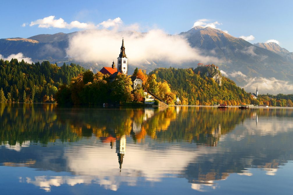 Lake Bled with the island in fall colours