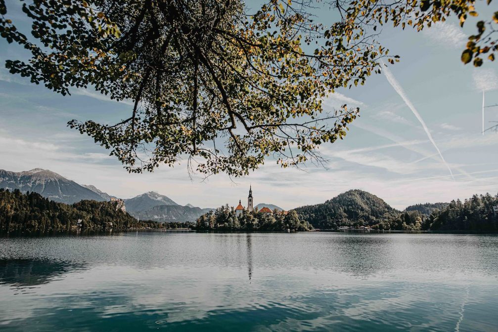 View of Lake Bled with its island in the background