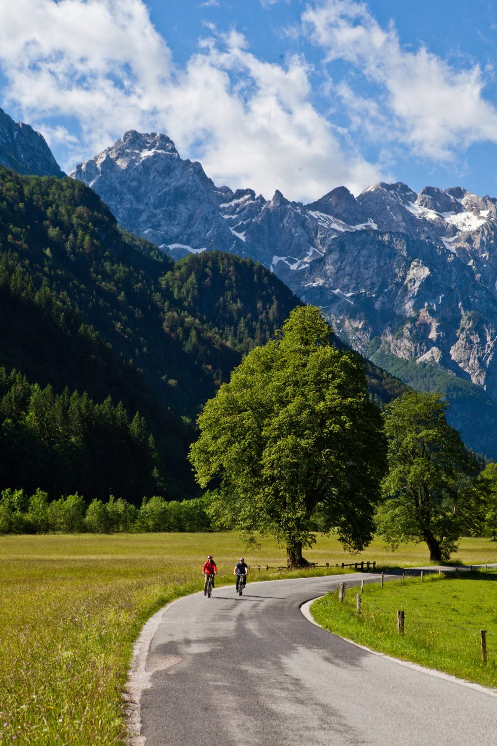 Cycling through Logarska Valley in Slovenia in summer