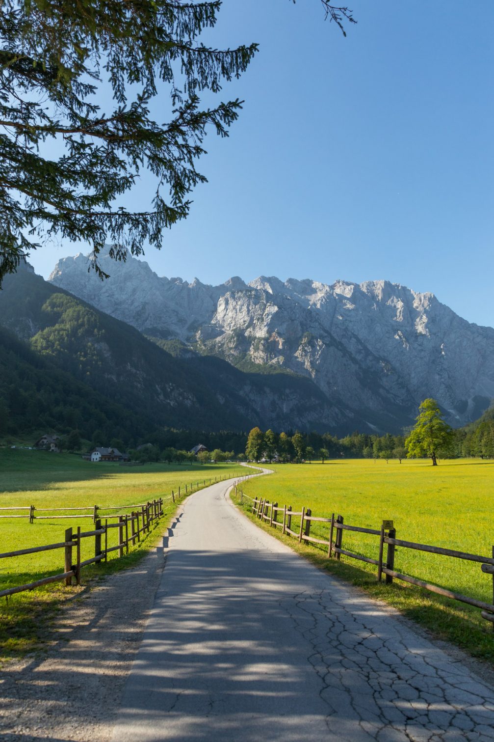 Logarska Valley Landscape Park in northern Slovenia with Kamnik Savinja Alps in the background