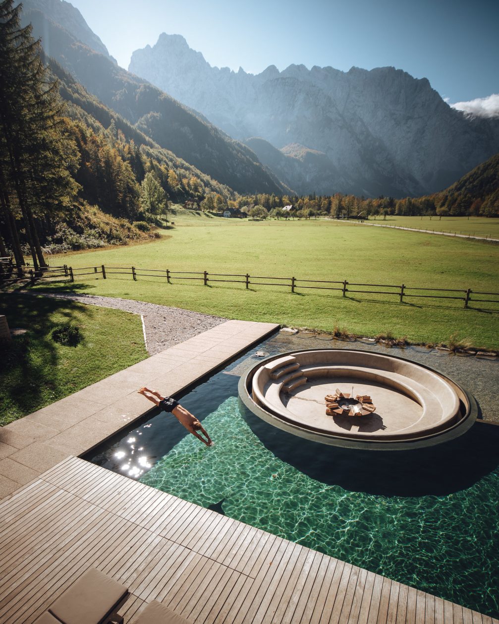 View from Hotel Plesnik in Logarska Valley with Kamnik Savinja Alps in the background