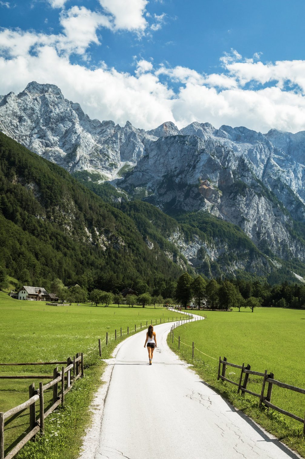 A female tourist in Logarska Valley in Slovenia in summer