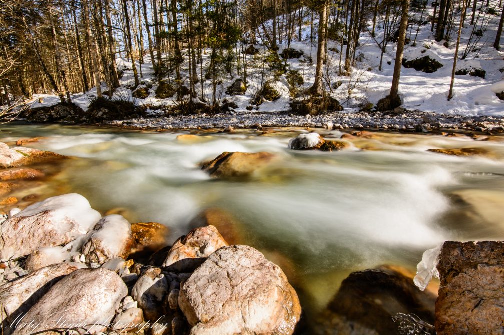 View of Pericnik Stream in Triglav National Park in winter