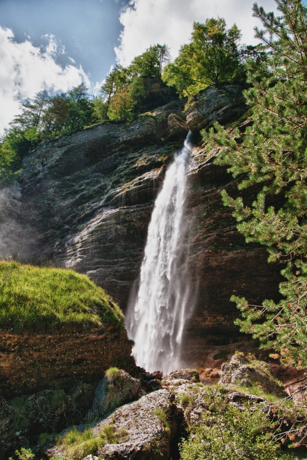 View of Pericnik Waterfall in the summer