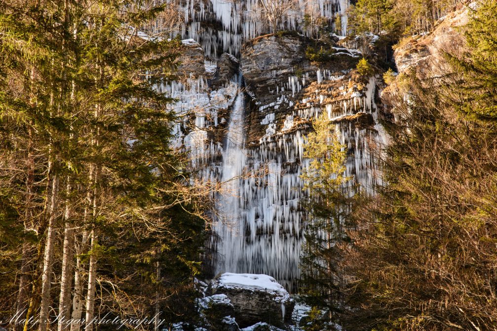 View of Pericnik Waterfall in winter