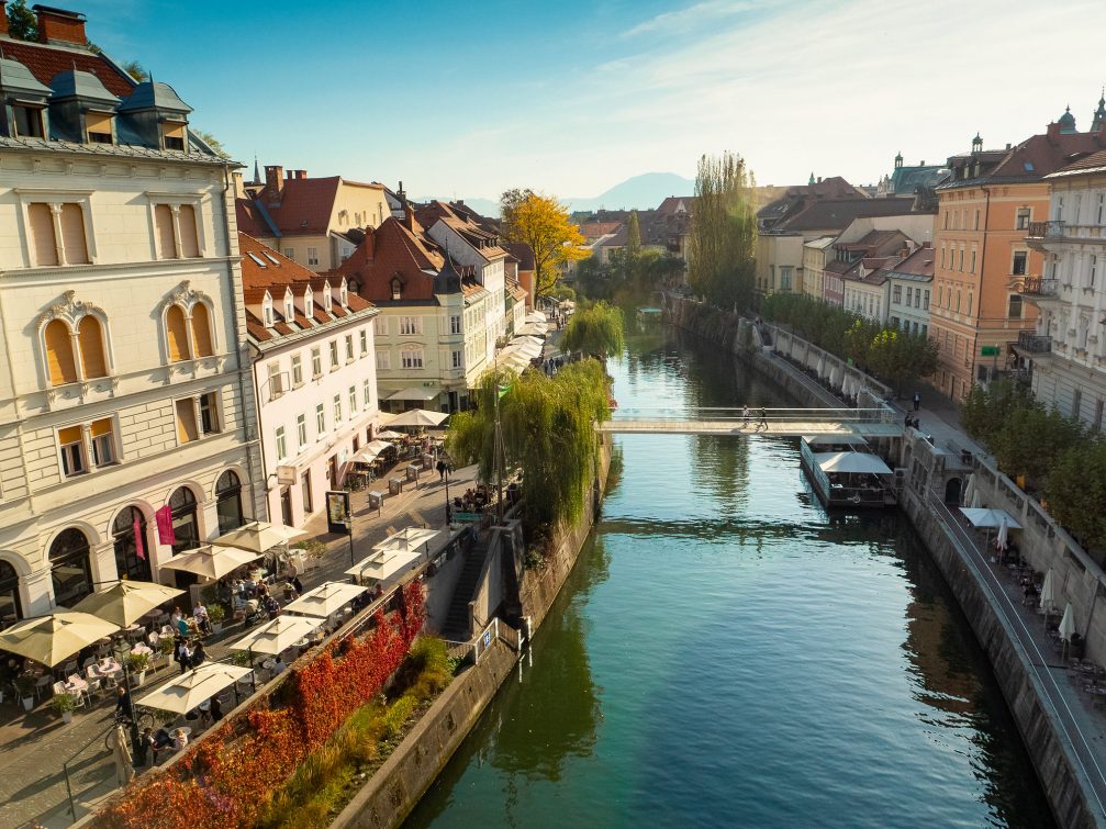 Aerial view of Ljubljana Old Town in the capital city of Slovenia