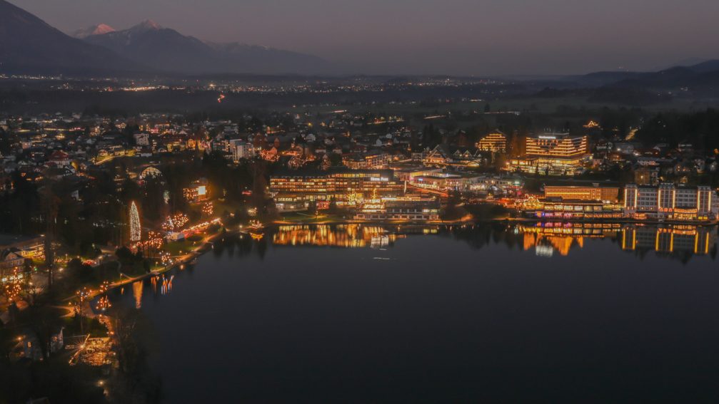 Bled decorated with Christmas lights in the festive season