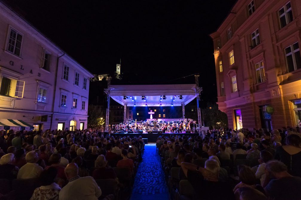 A concert in Ljubljana Old Town at night