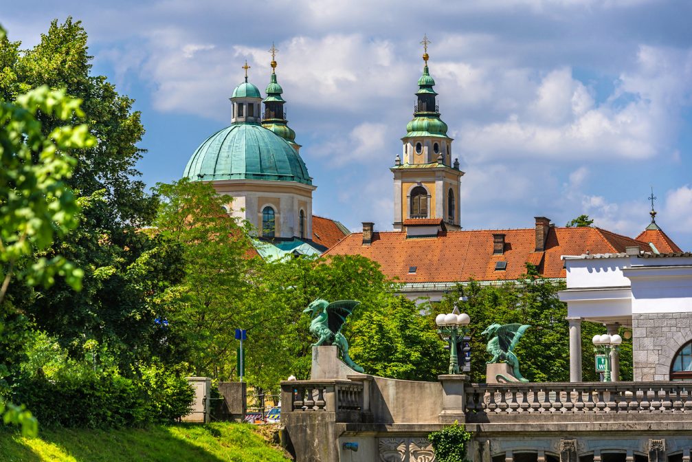 Dragon Bridge in Ljubljana, the capital city of Slovenia