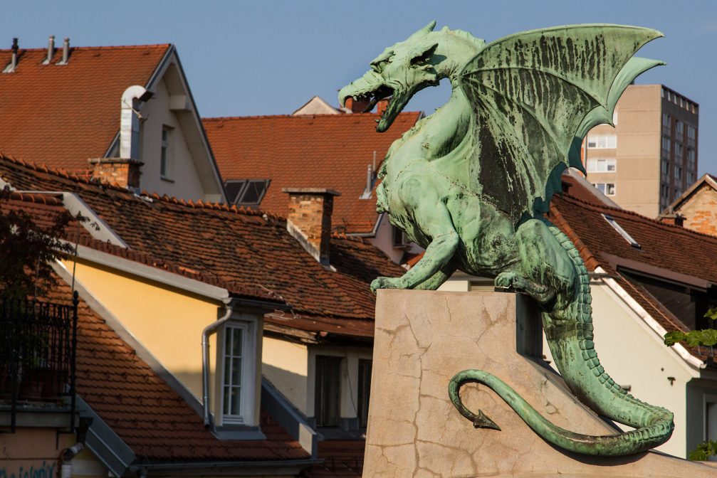 A large dragon on the bridge in Ljubljana, Slovenia