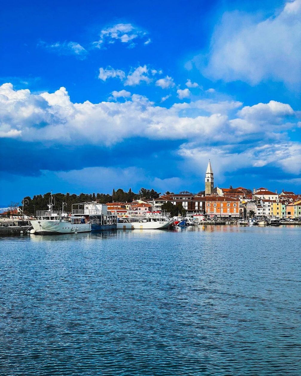 View of the coastal town of Izola, Slovenia from Adriatic Sea