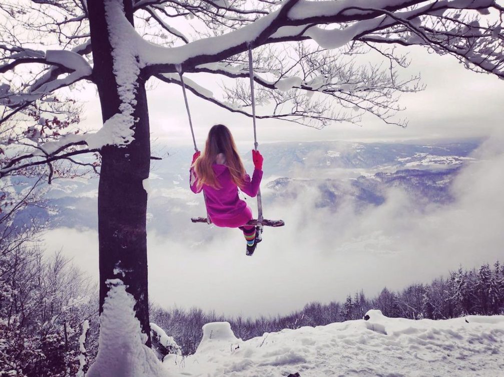 A swing on the Malic Hill above Lasko covered in snow