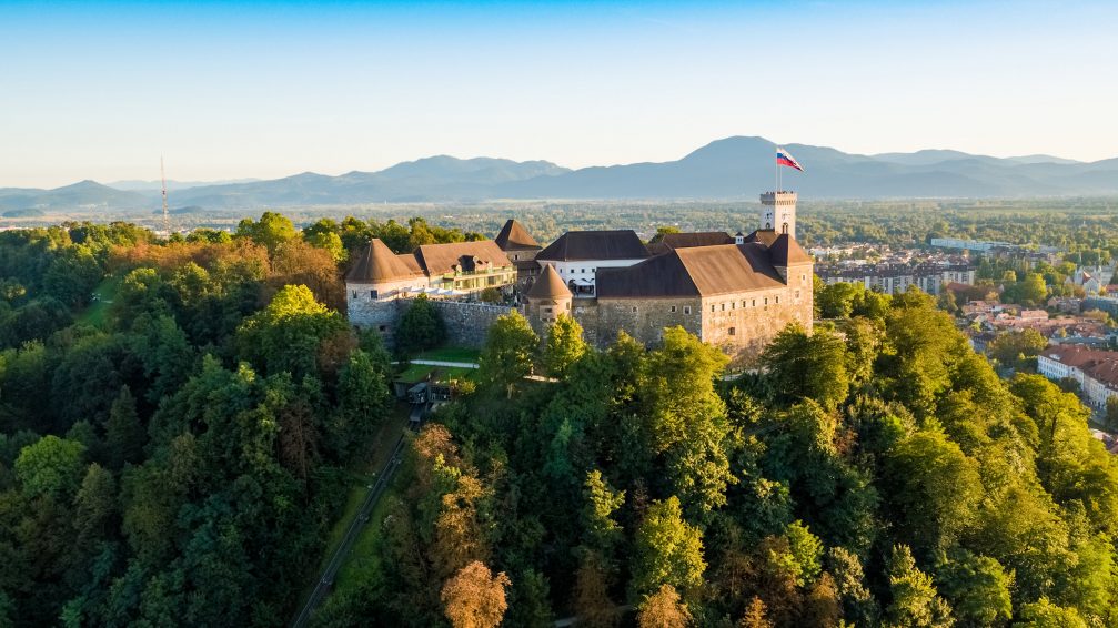 Aerial view of Ljubljana Castle in the capital city of Slovenia