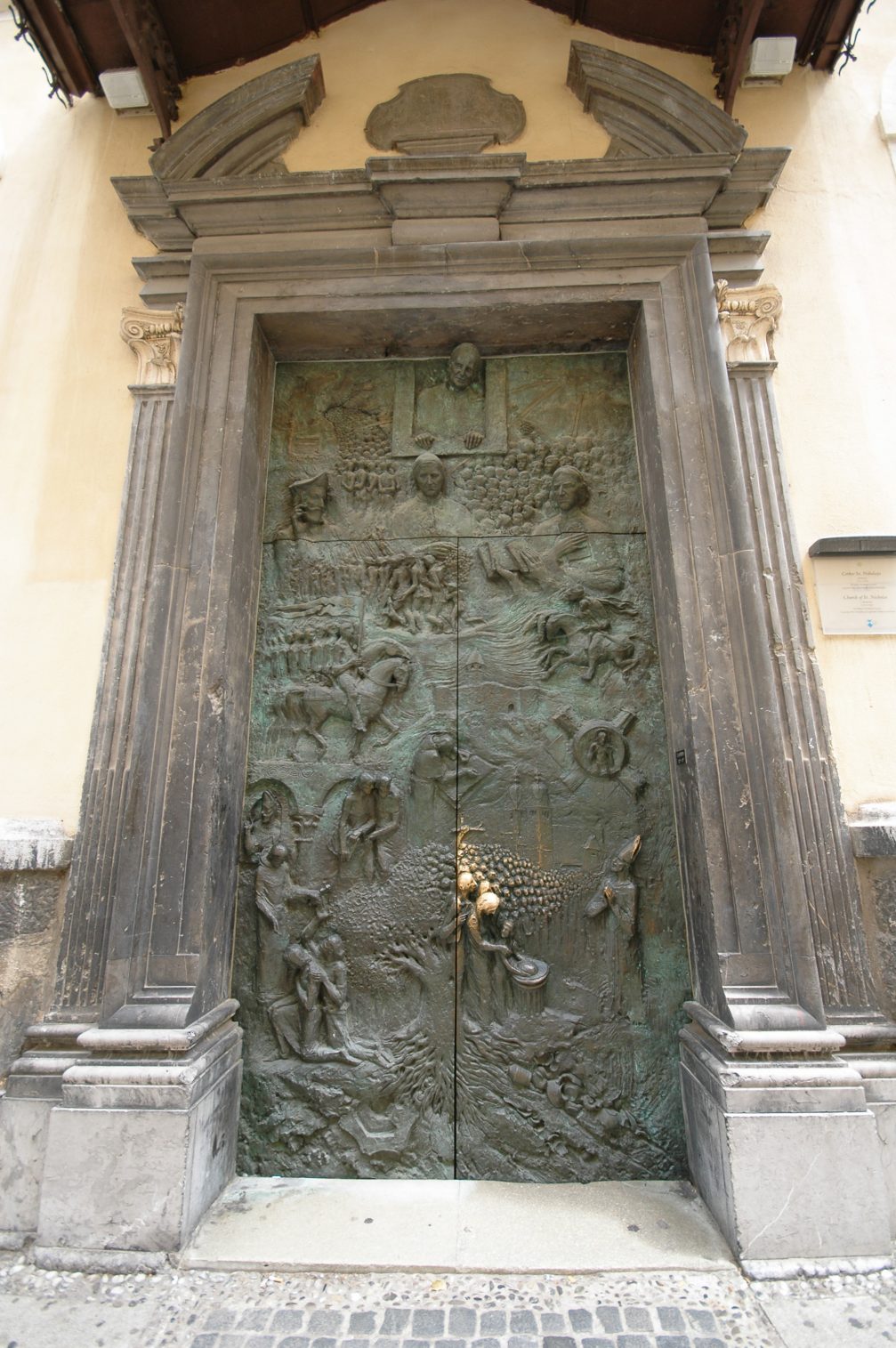 A bronze sculptured doors of Ljubljana Cathedral in the capital city of Slovenia