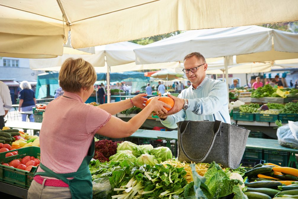 Open-air part of the Ljubljana Central Market in the capital city of Slovenia