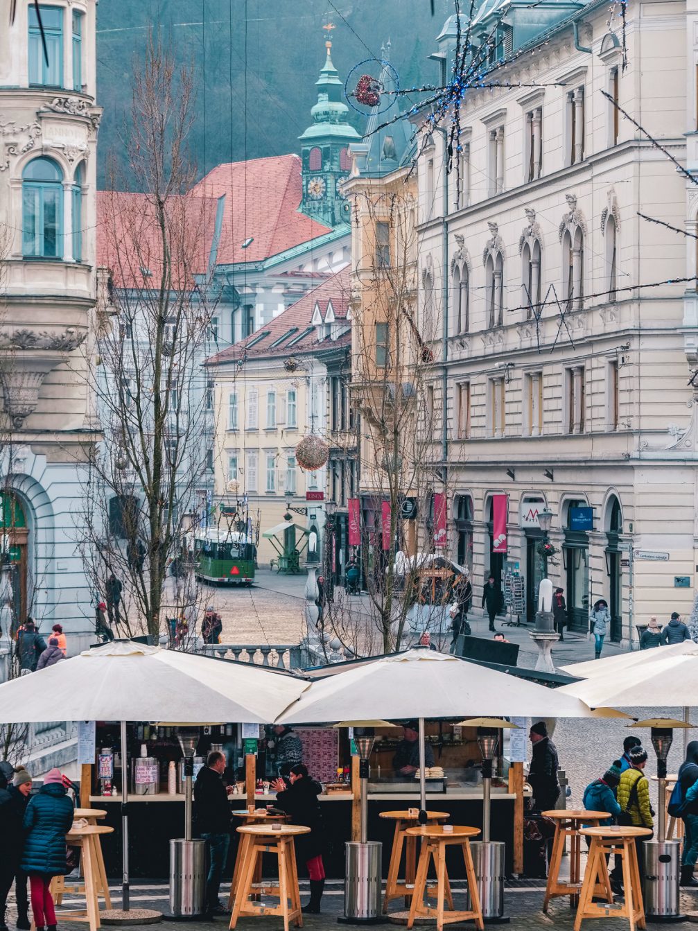Streets of Ljubljana Old Town in the festive season