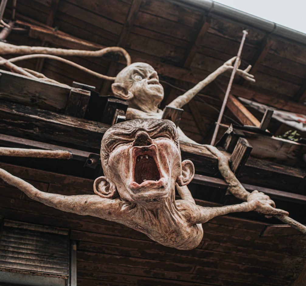 Art installation at Metelkova in Ljubljana with creatures like Gollum from Lord of the Rings