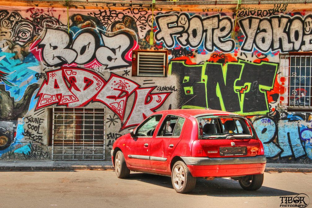 Colourful graffiti in Metelkova autonomous culture zone in Ljubljana, the capital of Slovenia