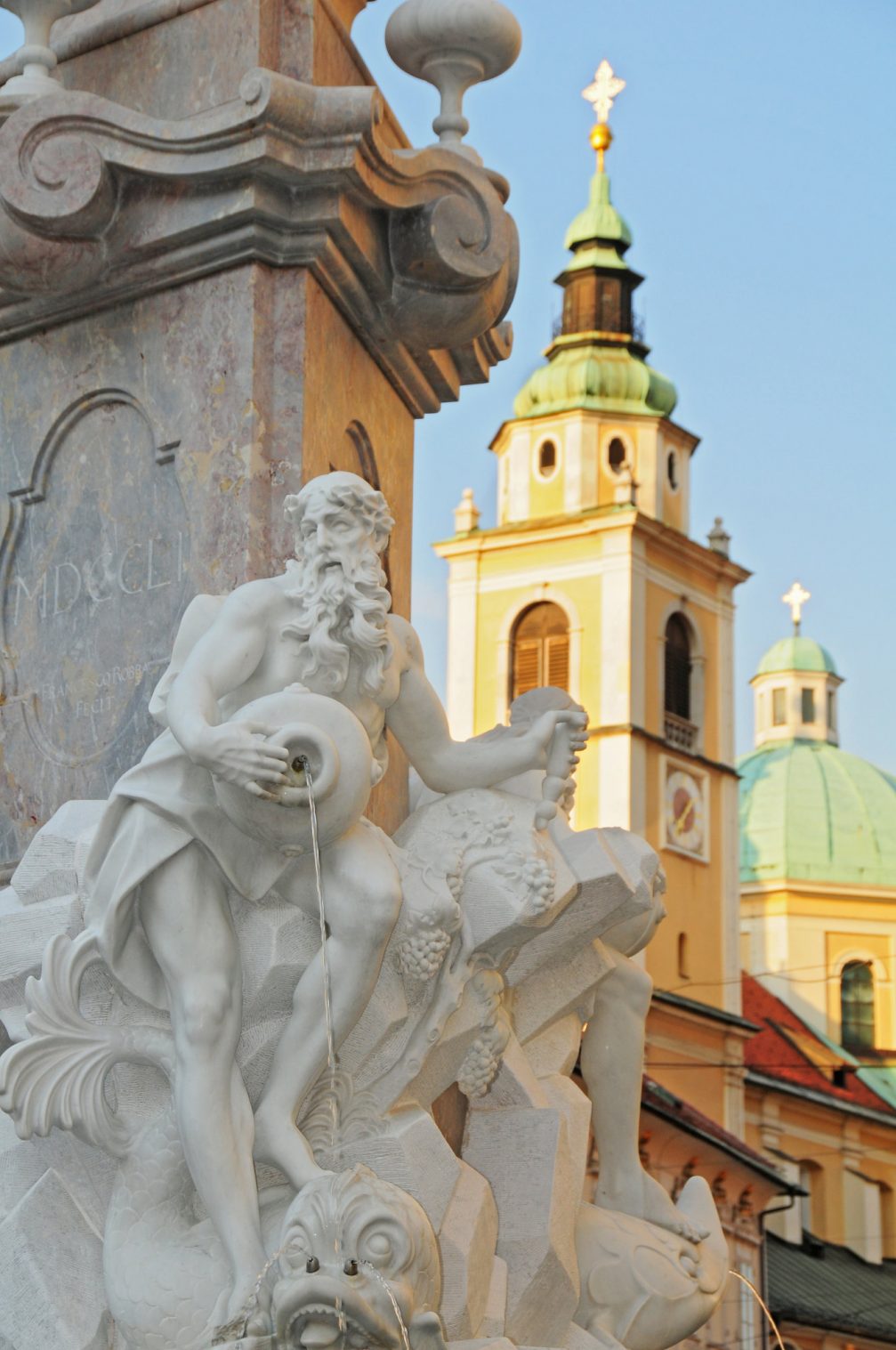 Robba Fountain with Ljubljana Cathedral in the background