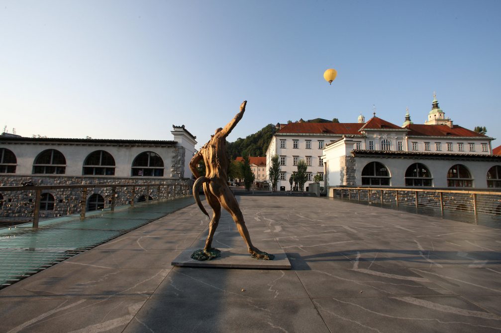 Satyr sculpture on Butchers Bridge in Ljubljana, the capital city of Slovenia