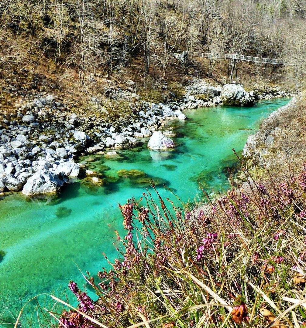 Soca River in Slovenia in the time between winter and spring