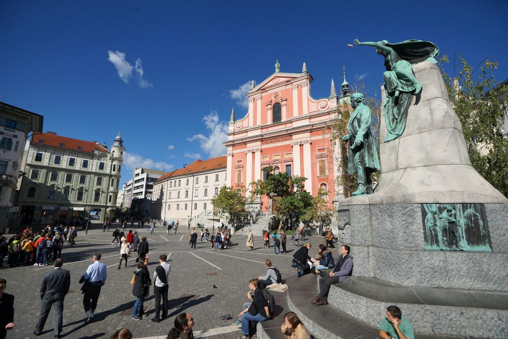 Preseren Statue on Preseren Square in Ljubljana Old Town