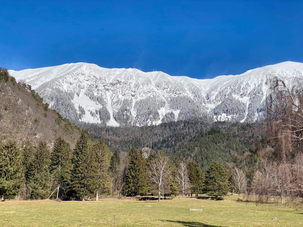 Karavanke Mountain Range in Slovenia covered in snow