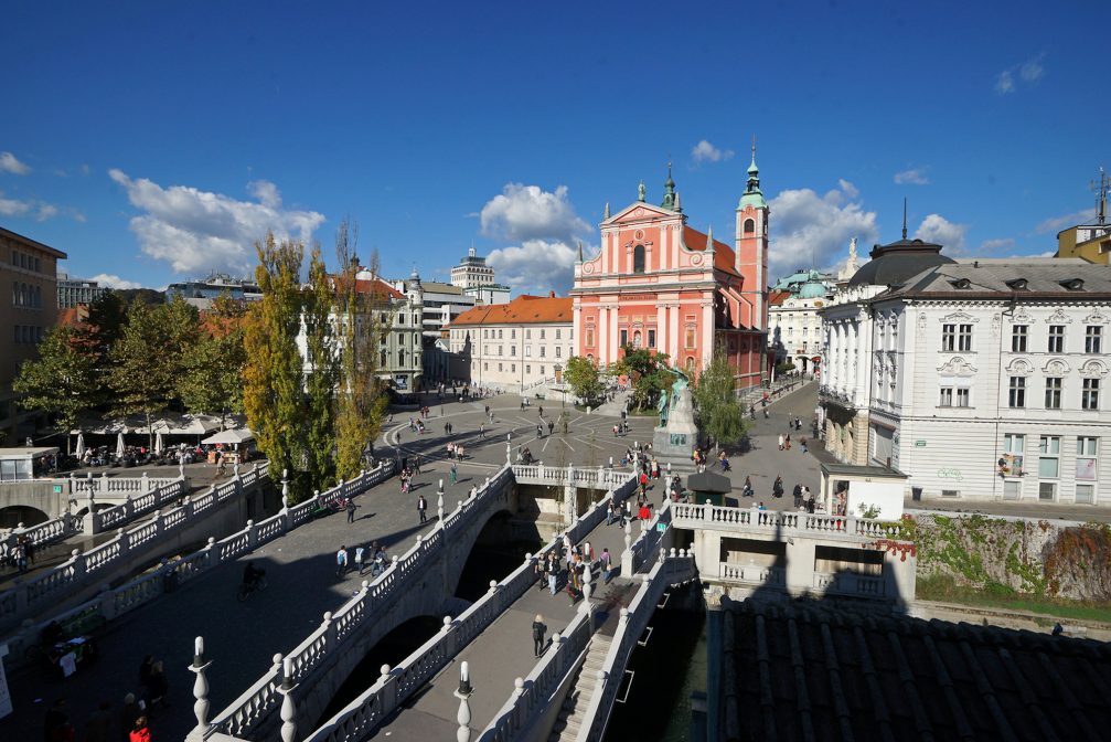 A view of Triple Bridge in Ljubljana, the capital of Slovenia