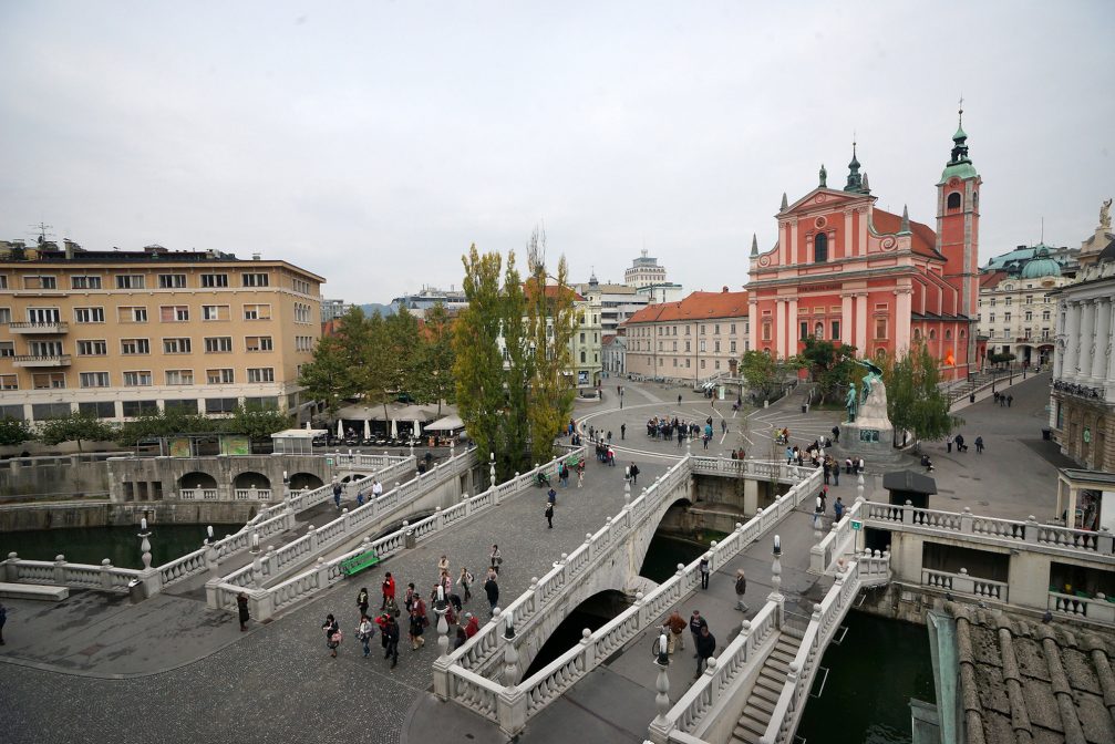 Triple Bridge in Ljubljana Old Town in the capital city of Slovenia