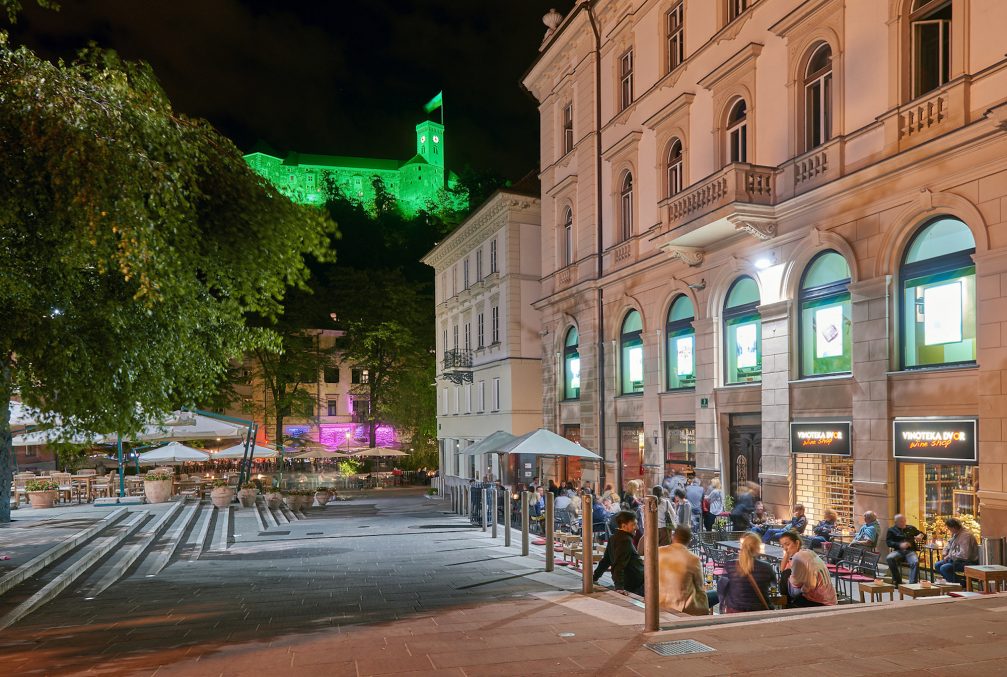 Congress Square in Ljubljana, the capital city of Slovenia, at night