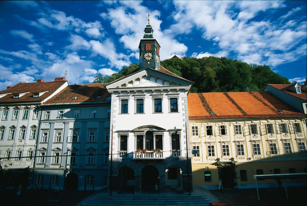 Exterior of Ljubljana Town Hall in the capital city of Slovenia