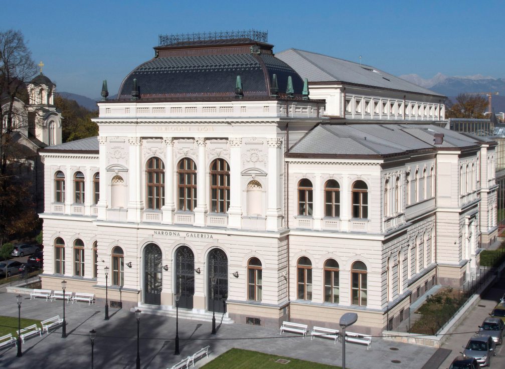 Exterior of the 19th-century neo-Renaissance palace housing the National Gallery Of Slovenia