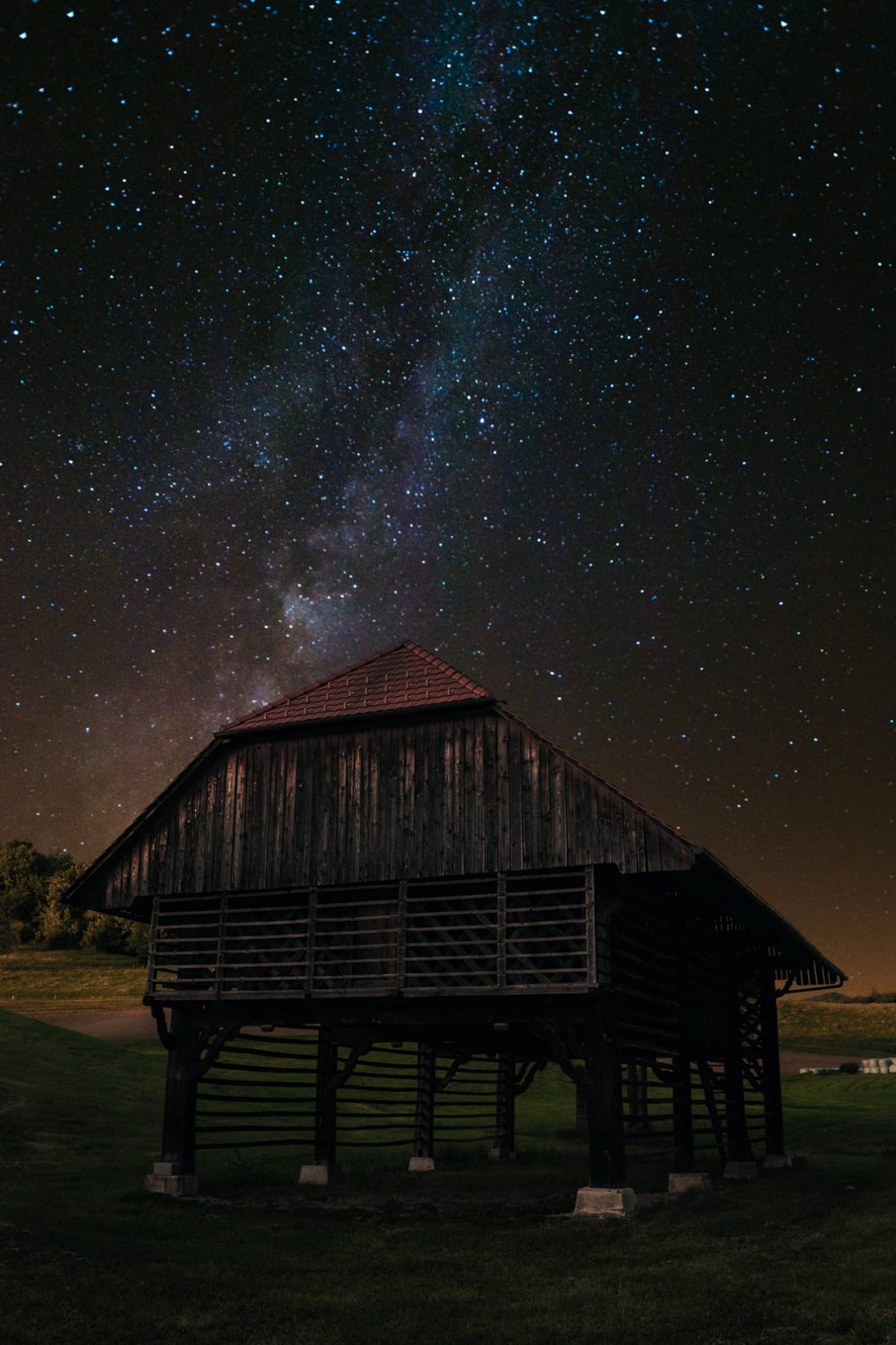 A hayrack in Spodnja Kostrivnica in the Kozjansko and Obsotelje region at night