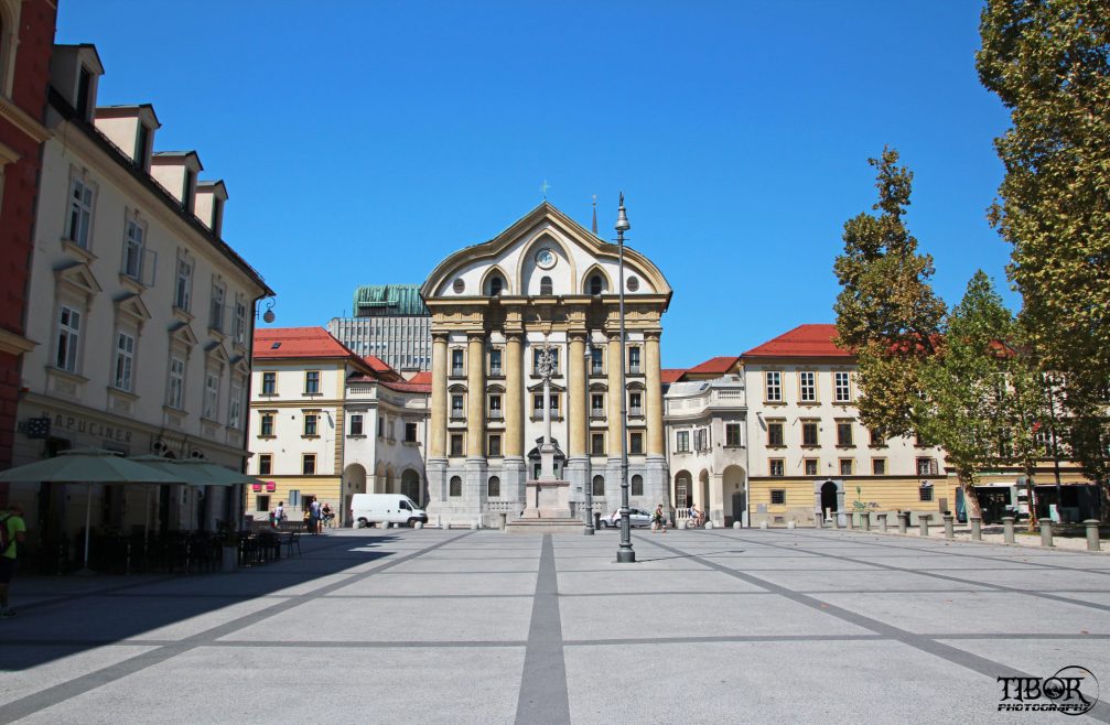 Congress Square in Ljubljana with Ursuline Church of the Holy Trinity in the background