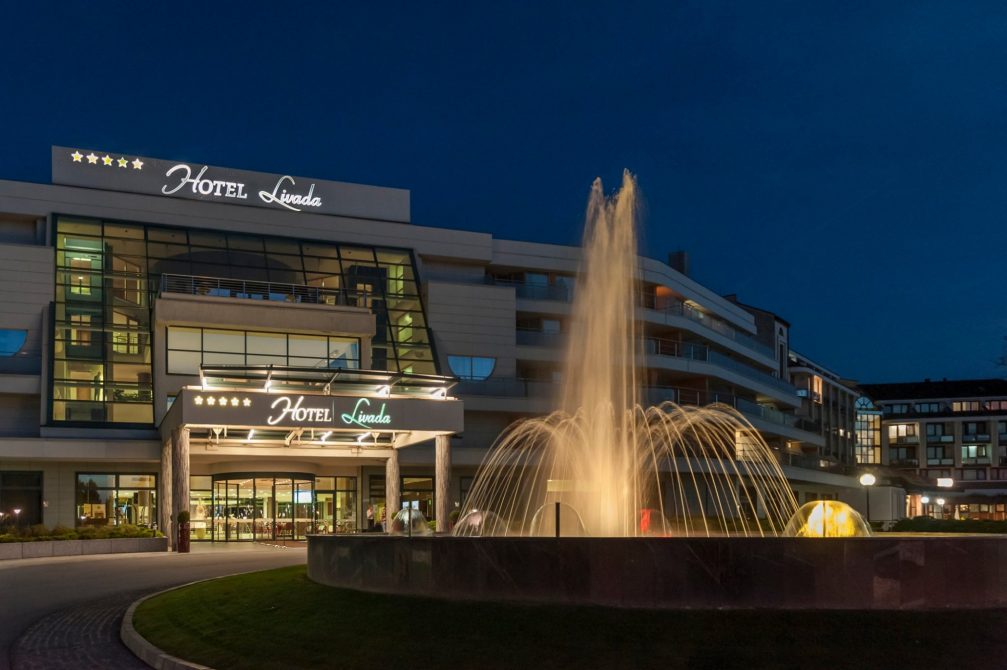 Hotel Livada Prestige at Terme 3000 in Moravske Toplice at night