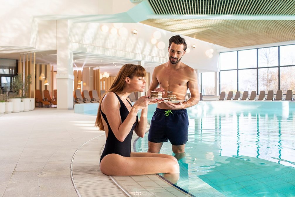 A couple in the indoor section of Terme 3000 Thermal Bath Complex in Moravske Toplice