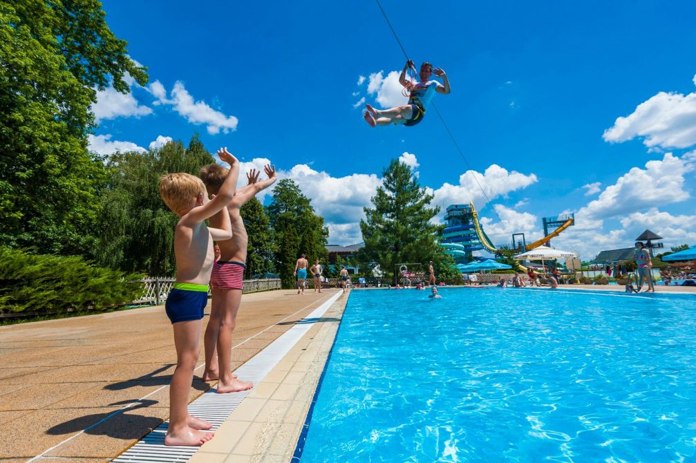 Zipline at Terme 3000 Water Park in Moravske Toplice in Slovenia