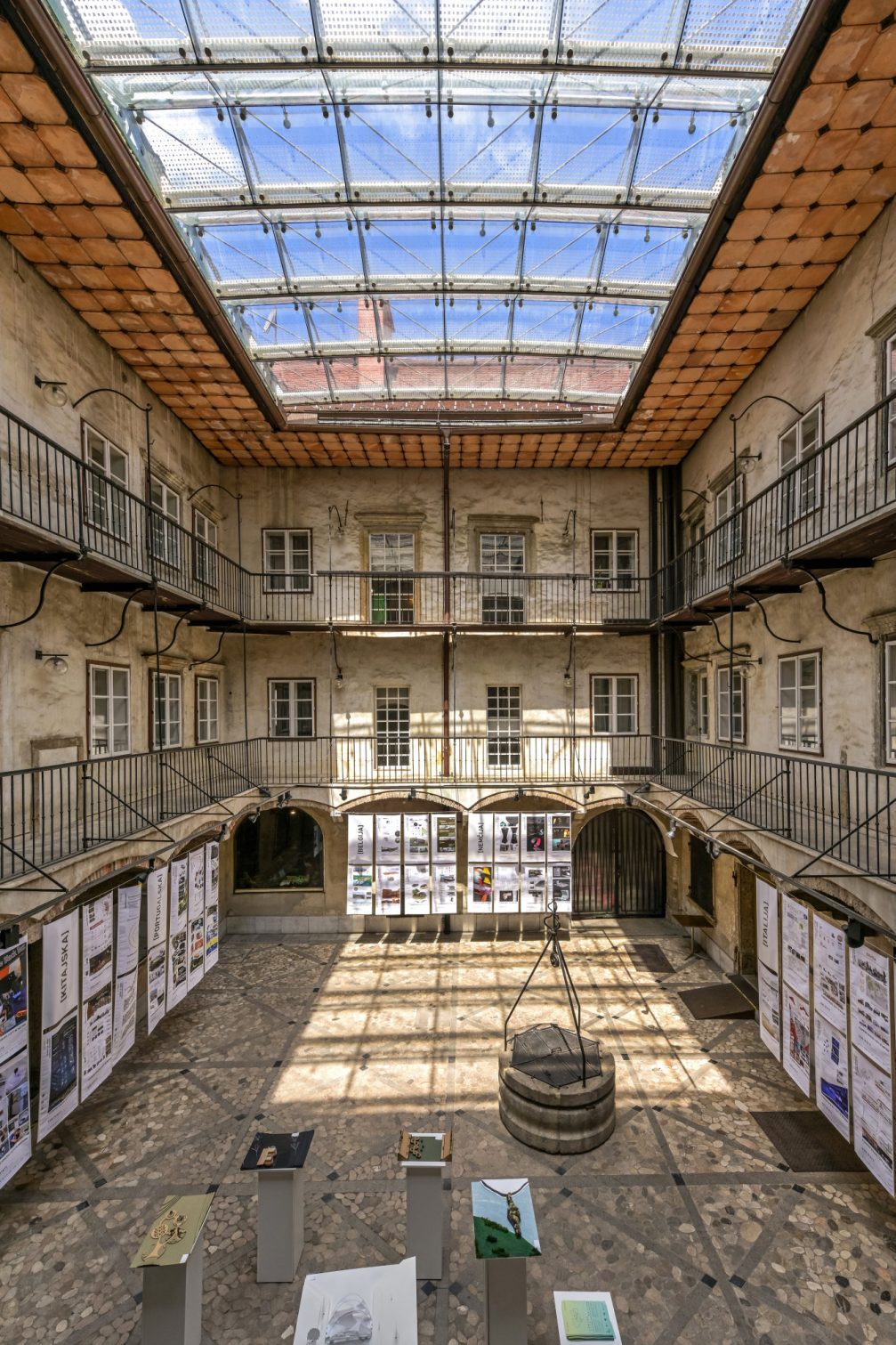 An exebition in the inner courtyard inside of Ljubljana Town Hall